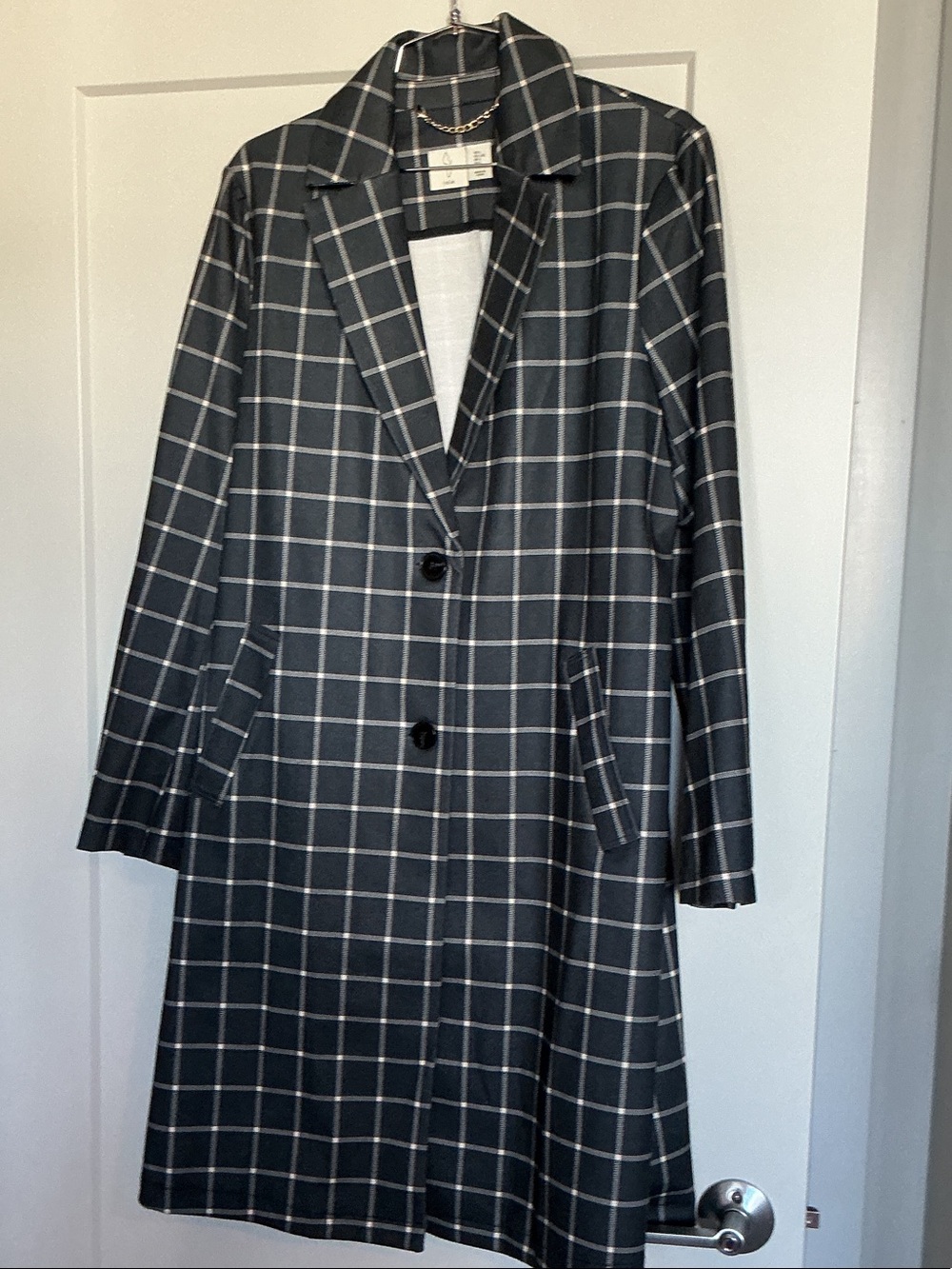 Joie Black and White Windowpane Trench Coat